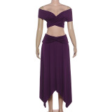 Off Shoulder Solid Color Irregular Two Piece Skirts Set GYME-K6S07459A