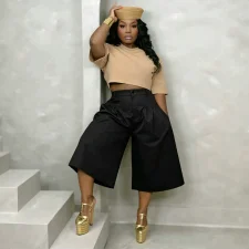 Solid Color Ruched Wide Leg Pant LSD-2849