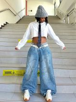 Graffiti-Printed Washed Loose Jeans GYLN-0052