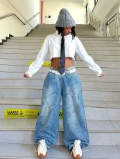 Graffiti-Printed Washed Loose Jeans GYLN-0052