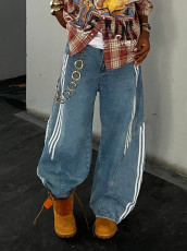 Plus Size Stripe Patchwork Loose Jeans GYLN-0775