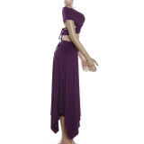 Off Shoulder Solid Color Irregular Two Piece Skirts Set GYME-K6S07459A