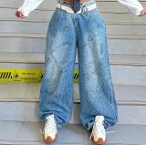 Graffiti-Printed Washed Loose Jeans GYLN-0052