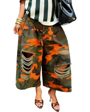 Camouflage Print Loose Holes Jeans ORY-5279