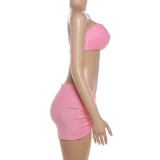 Sexy Wrap Chest Irregular Mini Skirts 2 Piece Set GYME-K6S06623A