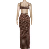 Polka Dots Print Backless Two Piece Skirts Set GYME-K6S07913A