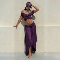 Off Shoulder Solid Color Irregular Two Piece Skirts Set GYME-K6S07459A