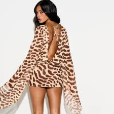 Deep V Neck Print Long Sleeve Mini Dress GSZM-C26DS177