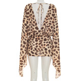 Deep V Neck Print Long Sleeve Mini Dress GSZM-C26DS177
