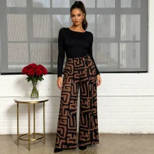 Plus Size Print Casual Straight Pants QMZF-2168