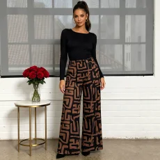 Plus Size Print Casual Straight Pants QMZF-2168