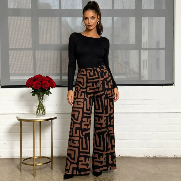 Plus Size Print Casual Straight Pants QMZF-2168