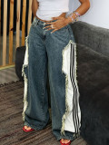 Plus Size Stripe Patchwork Loose Straight Jeans GYLN-1652