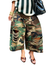 Camouflage Print Loose Holes Jeans ORY-5279