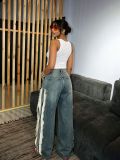 Plus Size Stripe Patchwork Loose Straight Jeans GYLN-1652