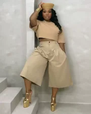 Solid Color Ruched Wide Leg Pant LSD-2849