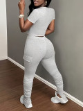 Solid Color Pleated Flare Pants Two-Piece Set SHD-8000