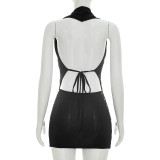 Halterneck Backless Tie Up Mini Dress GSZM-D26ST168