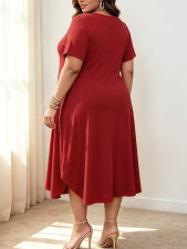 Plus Size Solid Color Loose Midi Dress GAWE-6745