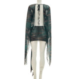 Mesh Deep V Neck Print Mini Dress GSZM-J26DS170