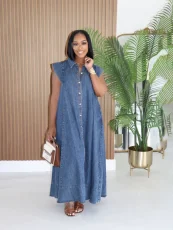 Single Breasted Lapel Denim Loose Maxi Dress SFY-875