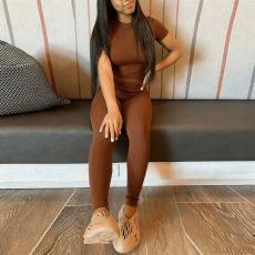 Solid Color O Neck Two Piece Pants Set SHD-8006