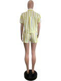 Stripe Color Block Shirt Two Piece Short Set QODY-6075