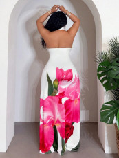 Plus Size Floral Print Hollow Out Maxi Dress GAWE-6747