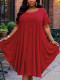 Plus Size Solid Color Loose Midi Dress GAWE-6745
