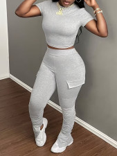 Solid Color Pleated Flare Pants Two-Piece Set SHD-8000