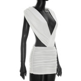 Deep V Neck Backless Ruched Mini Dress GSZM-C26DS147