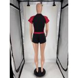Letter Leopard Print Sport Two Piece Shorts Set FOSF-8859