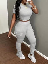 Solid Color Pleated Flare Pants Two-Piece Set SHD-8000