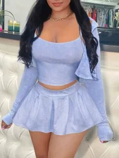 Solid Color Sling Vest+Long Sleeve Coat+Skirt 3 Piece Set SHD-8002