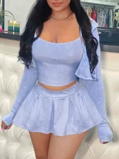 Solid Color Sling Vest+Long Sleeve Coat+Skirt 3 Piece Set SHD-8002