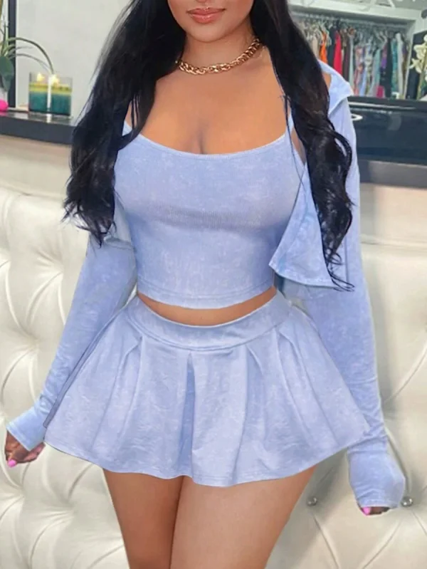 Solid Color Sling Vest+Long Sleeve Coat+Skirt 3 Piece Set SHD-8002