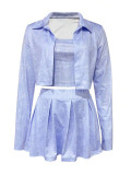 Solid Color Sling Vest+Long Sleeve Coat+Skirt 3 Piece Set SHD-8002