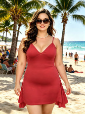 Plus Size Solid Color Sling Mini Dress GAWE-6755