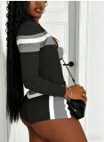 Color Block Coat Two Piece Shorts Set(Without Underwear) SHD-8005