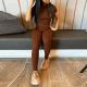 Solid Color O Neck Two Piece Pants Set SHD-8006