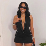 Halterneck Backless Tie Up Mini Dress GSZM-D26ST168