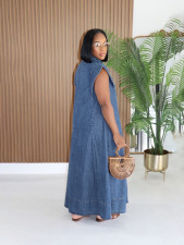 Single Breasted Lapel Denim Loose Maxi Dress SFY-875