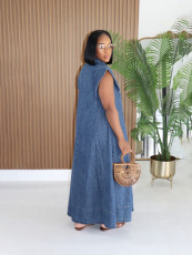 Single Breasted Lapel Denim Loose Maxi Dress SFY-875
