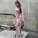 Solid Color Long Sleeve Split Maxi Dress SHD-8011