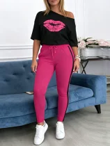 Off Shoulder Print Tops Two Piece Pant Set SHD-8010