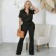 Solid Color Short Sleeve Wide Leg Pant 2 Piece Set SHD-8008