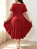 Plus Size Solid Color Loose Midi Dress GAWE-6745