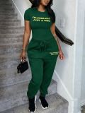 Letter Print Short Sleeve Two Piece Pants Set SHD-8004