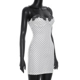 Polka Dot Print Lace Patchwork Mini Dress GSZM-D26DS140