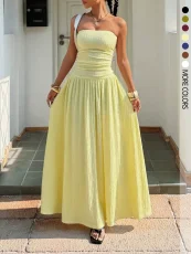 Solid Color Big Swing Tube Top Maxi Dress GSRX-8813